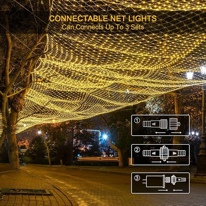 JMEXSUSS Outdoor Net Lights Waterproof 12ft x 5ft Plug in with 8 Modes Remoter 360 LED Net Lights for for Bush Patio Christmas Tree Decor (Clear Wire Warm White)
