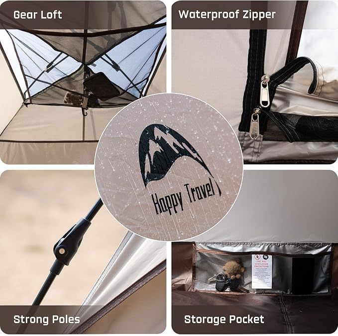 Happy Travel 1/2/3/4 Person Camping Tent Instant Easy Pop Up Tents for CampingAutomatic Waterproof Family Camping Tent Easy Set Up TentPortable Windproof Dome Tent for Camping Hiking &amp Traveli