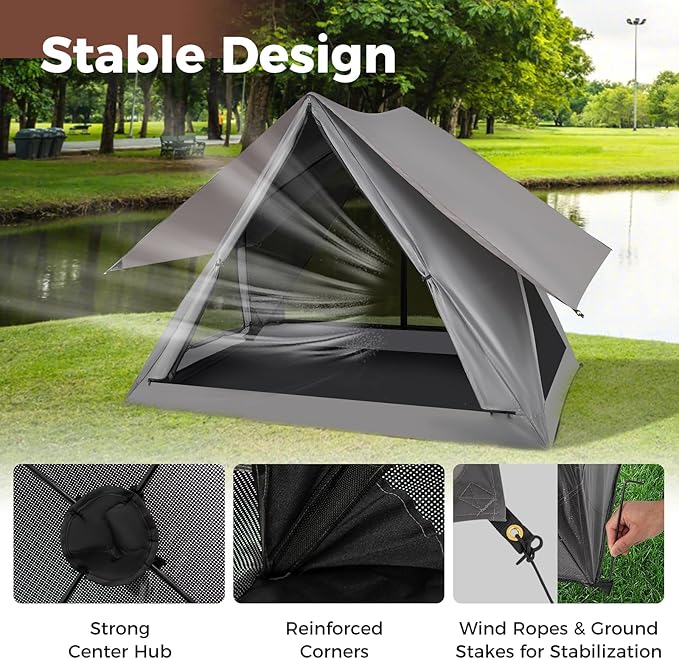 Tangkula Pop Up Camping Tent for 2-3 Person 360° One-Way See-Through Backpacking Tent with Removable Rainfly 2 Mesh Windows 2 Zippered Doors Carrying Bag Portable Outdoor Family Tent for Camping