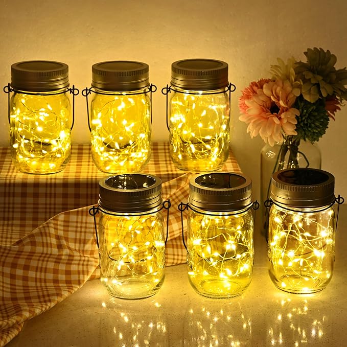 GIGALUMI Solar Mason Jar Lights 8 Pack 30 Led String Fairy Lights Garden Lights Outdoor Waterproof Hanging Solar Lanterns for Outdoor Garden Patio Lawn Balcony Decoration