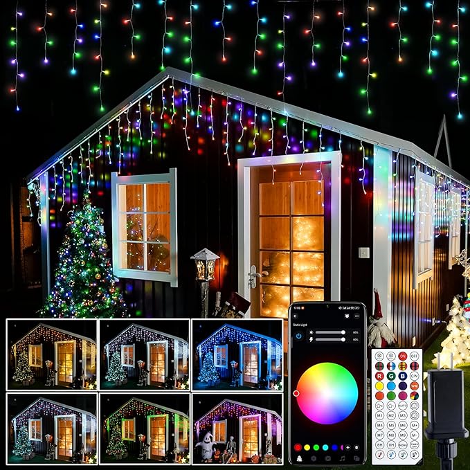 JMEXSUSS 400 LED RGB Icicle Lights - Color Changing Plug-in for Indoor/Outdoor Christmas Decorations