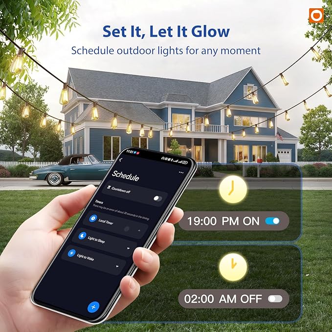 addlon 100FT LED Outdoor String Lights with APP Control Waterproof Patio Lights with Shatterproof ST38 Bulbs Dimmable Outside Hanging Light Connectable for Porch Backyard Bristo Garden