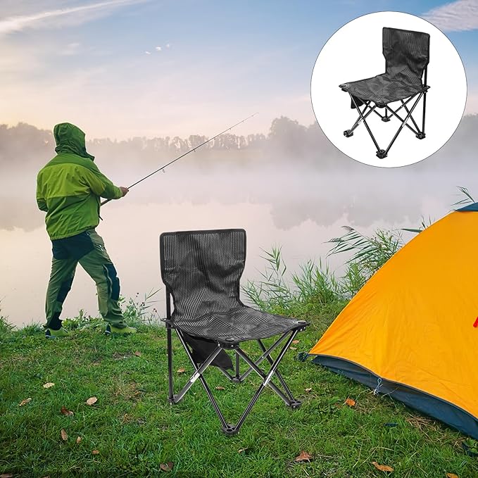 Healifty Portable Folding Camping Chair Small Gray Stripe Oxford Cloth with Carry Bag Lightweight Outdoor Fishing and Beach Seat for Hiking Garden Travel