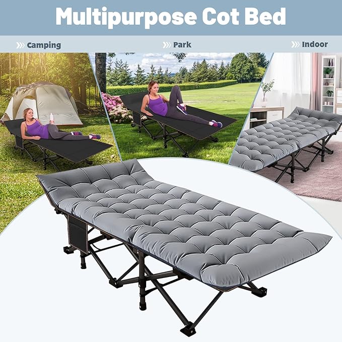 Slsy Folding Camping Cot Heavy Duty Folding Cot Camping Cot for Adults Portable Folding Outdoor Cot with Carry Bags for Outdoor Travel Camp Beach Vacation