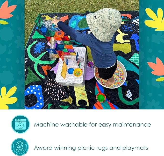 Rudie Nudie Jumbo Beach Mat with Umbrella Hole 6'7 x 6'7 Waterproof Sandproof Picnic Blanket Large Foldable Sand Free Beach Blankets for Park Outdoor Portable Picnic Mat for Grass Sand &amp Law