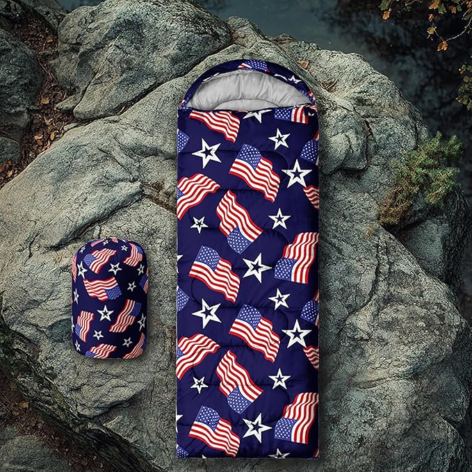 US Flag Sleeping BagAmerican Flag and Stars Camping Bag for Adults KidsStars Stripes Lightweight Warm Portable Outdoor Indoor-Waterproof Cold Weather Resistant for Camping Hiking Travelling