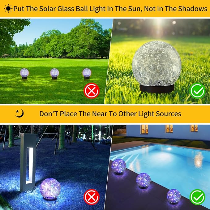 Solar Globe Lights Outdoor Waterproof-Solar Balls Garden-Cracked Glass Ball Solar Lights Outdoor-Solar Orbs Outside-Outdoor Decorations Patio &amp Yard Lawn Backyard Decor
