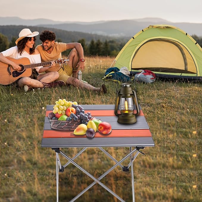 Portable Camping Folding Table Outdoor Lightweight Camping Aluminum Table for Picnic Camp Boat Travel Party Dining Camp Tables(Orange+Sliver) (Medium-22 Dx16 Wx16 H(56×40.5×40.5 cm))