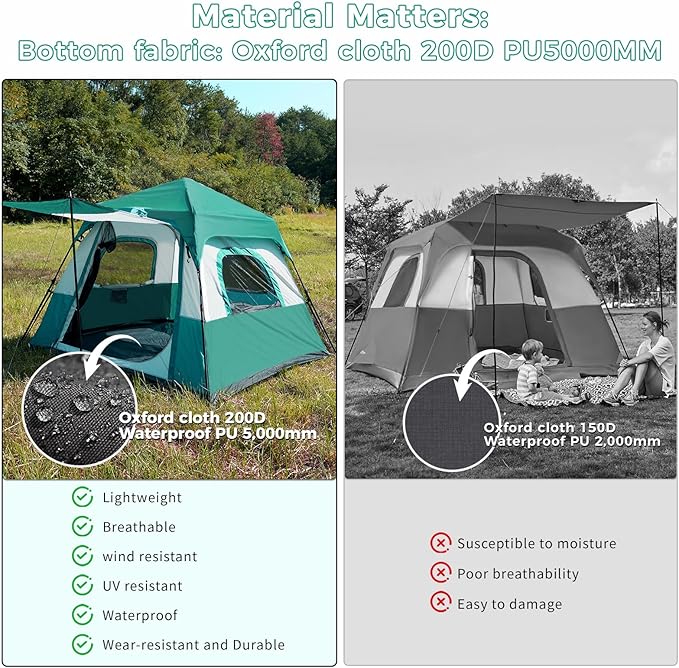 Hewolf Instant Tent for 4-6 Person Camping Waterproof Easy Pop Up Tent Sets Up in 60 Seconds for Family Outdoor Hiking &amp Backpacking with Carry Bag