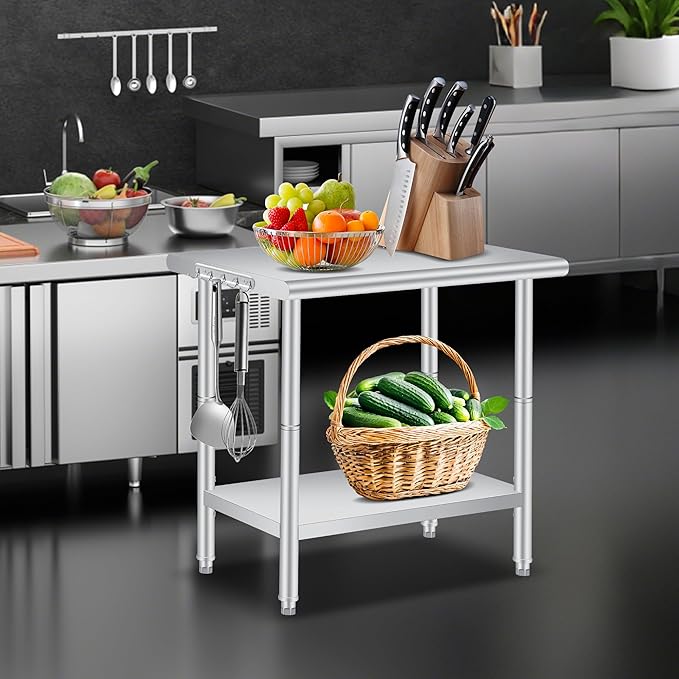 36 x 24 Inch Stainless Steel Prep Table Commercial Worktables &amp Workstations with Adjustable Undershelf Heavy Duty Kitchen Island for Restaurant Kitchen Laundry