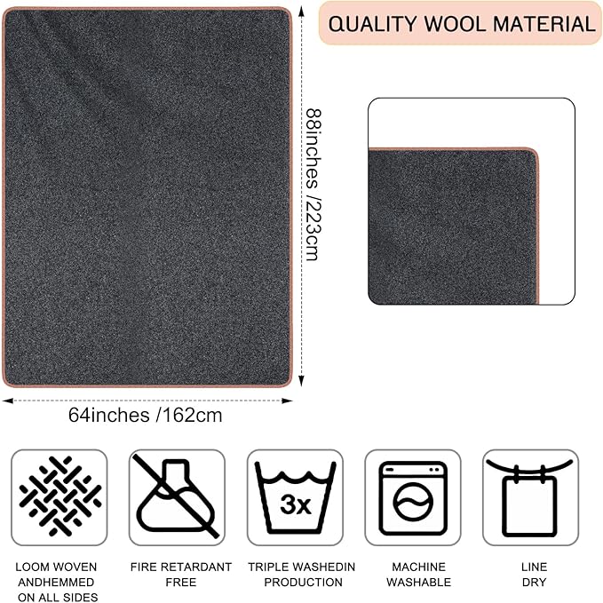 Peryiter 2 Pcs Military Wool Blanket Large 64 x 88 Camping Blanket Survival 3.3 Lbs Each Thick Thermal Washable Emergency Blanket for Outdoors Sporting Events Survival Kits (Gray Army Green)