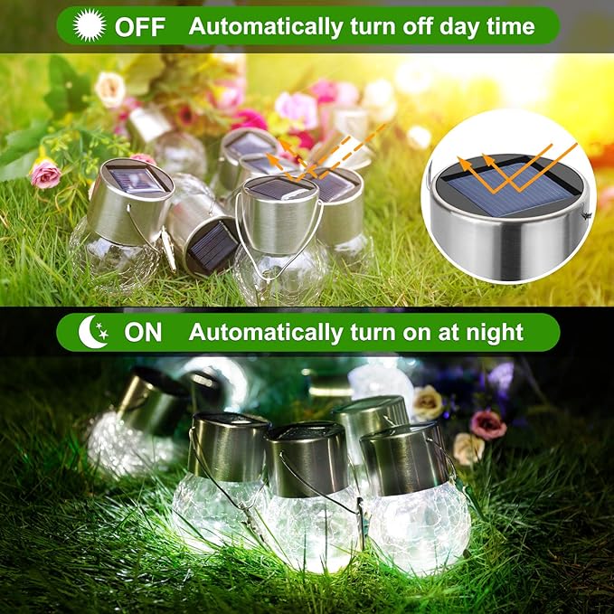 MAXvolador 12-Pack Hanging Solar Lights Decorative Cracked Glass Ball Light Solar Powered Waterproof Globe Lighting for Garden Tree(Cool White)