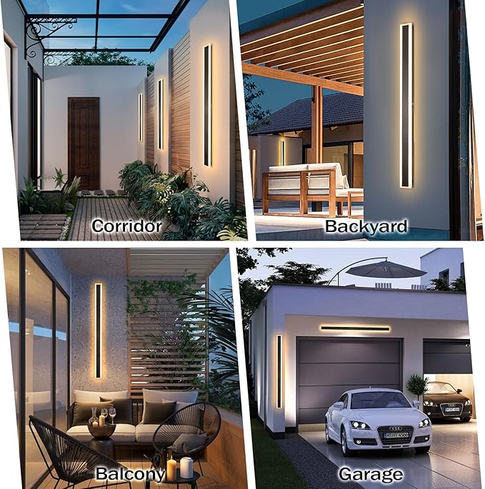 39 Inch Black Outdoor Wall Light 3000K Modern Exterior Wall Sconce Long LED Linear Exterior Lights for Patio Garage Garden