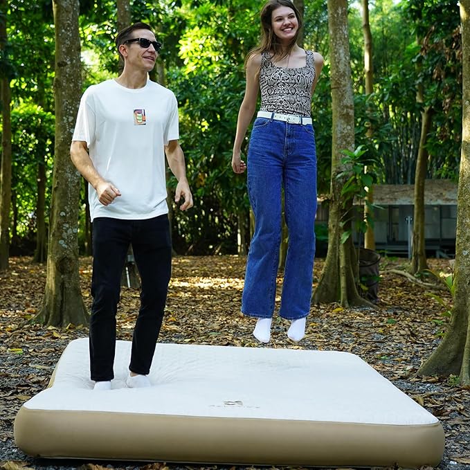 Queen Air Mattress with Hand Pump Inflatable Camping Bed Fast Inflation Portable Blow Up Mattress for Home Travel Guests Hiking Picnic Supports up to 1000 lbs