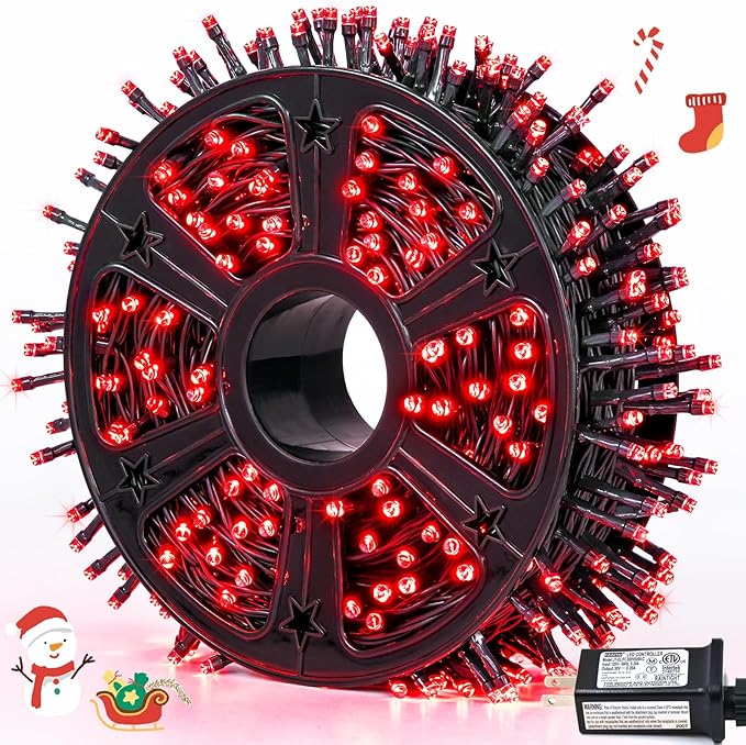 JMEXSUSS 500 LED Red Christmas Lights Outdoor 173ft Christmas Lights Plug in Waterproof 8 Modes Red String Light for Tree Party Xmas Holiday Decorations