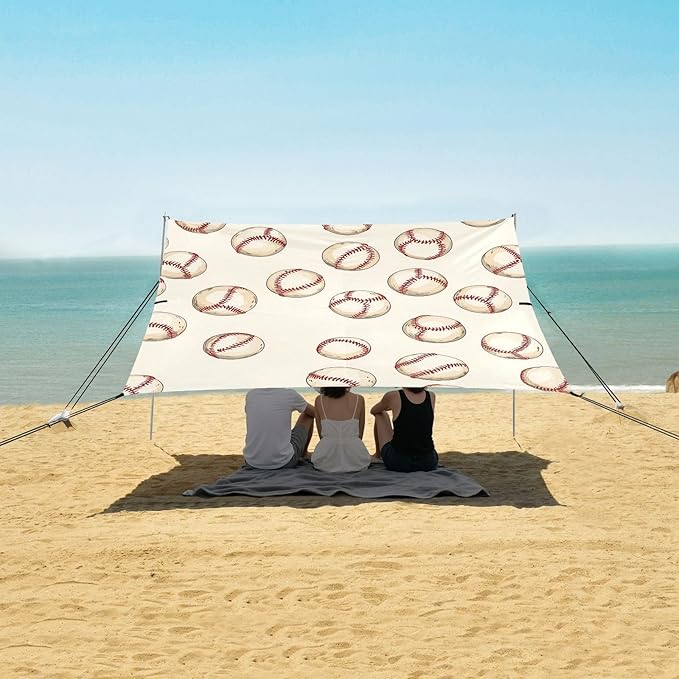 Beach Tent Sun Shelter Beige Baseball Lightweight &amp Easy Setup Beach Shade Canopy for Camping Fishing