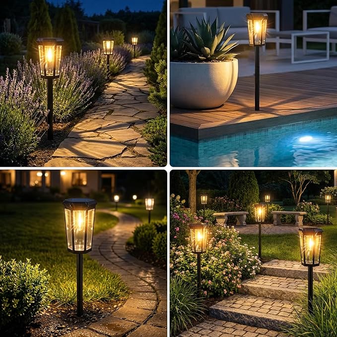 echosari 8 Pack Solar Pathway Lights Outdoor Waterproof Solar Lights Outdoor Auto On/Off Long-Lasting Solar Powered Garden Lights Driveway Lights for Yard Path Landscape Walkway Lawn（Warm White）