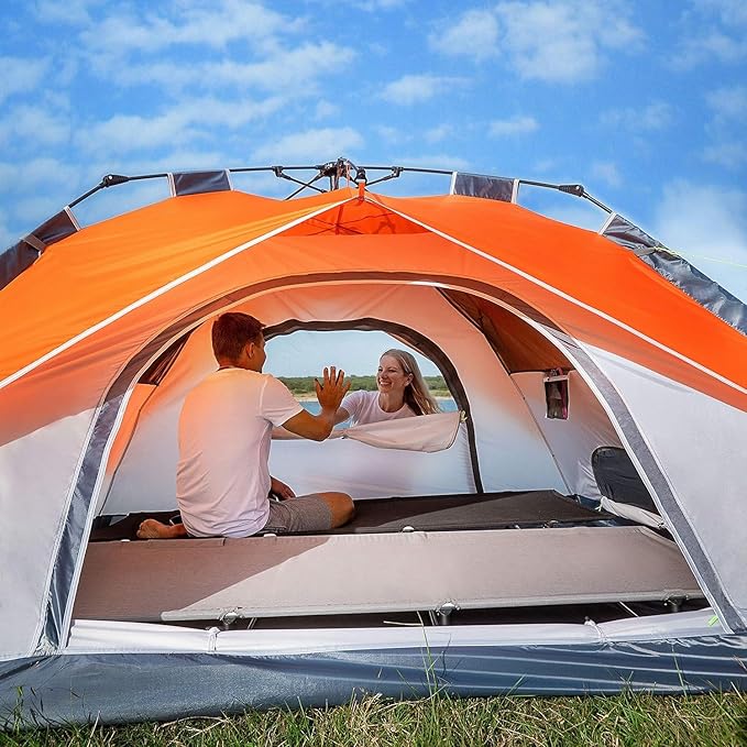 MOON LENCE Pop Up Tent 3-4 Person 60s Instant Setup Camping Tent with 2 Doors Water-Resistant &amp Windproof Dome Tent for Car Camping Backyard Traveling