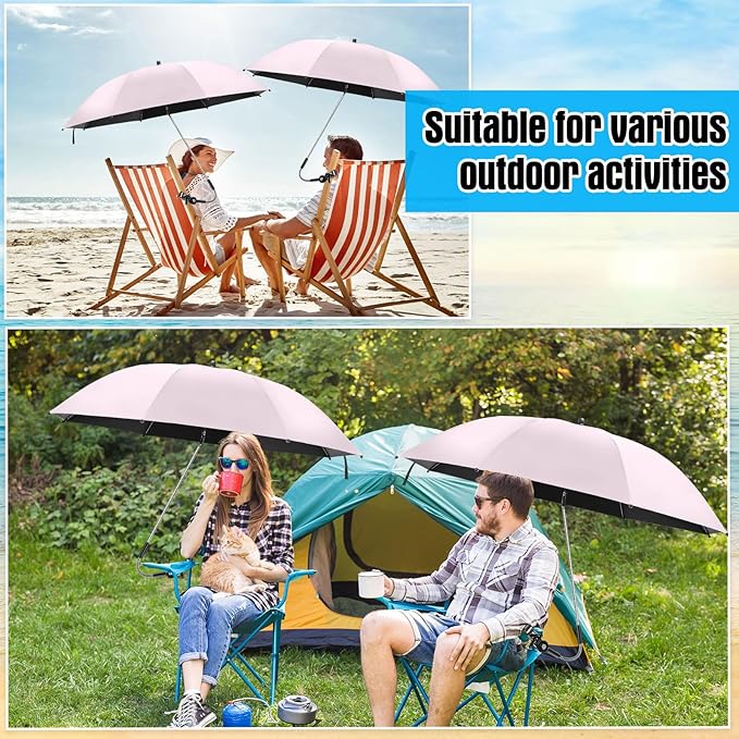 Talltalk 2 Pcs Beach Umbrella with Universal Clamp Adjustable Beach Shade UV Protection Chair Portable Outdoor Umbrella for Camping Patio Chairs Golf Carts