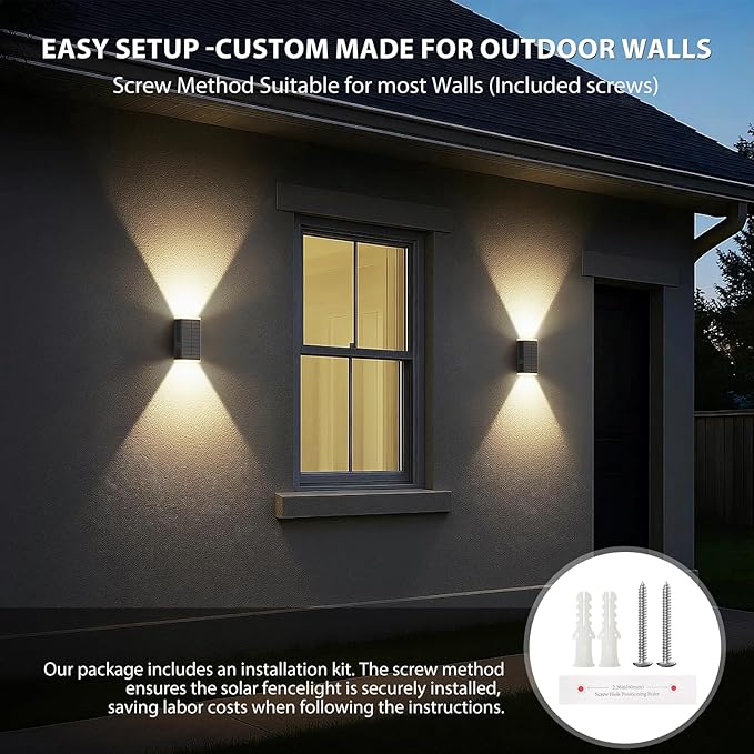 Solar Wall Light Outdoor  3000/4000/6000K 3 Modes Dusk to Dawn Lighting Wall Sconce IP67 Waterproof Up and Down Solar Lights Outdoor Front Door Light for House Garage Porch DoorwayFence (6PACK)