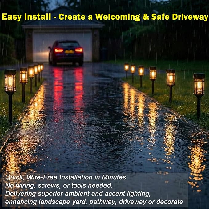 Solar Lights Outdoor Waterproof 8 Pack 21 Solar Pathway Lights with Metal &amp Glass Auto On/Off Garden Lights for Yard Landscape Driveway Walkway