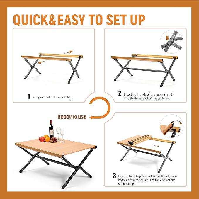 OUTSIDER Egg Roll-Up Camping TableAluminum Rolled-Up Tabletop Scratch-Resistant Non-Slip Base X-Shaped LegsLightweight Multi-Purpose for Indoor &amp Outdoor Use