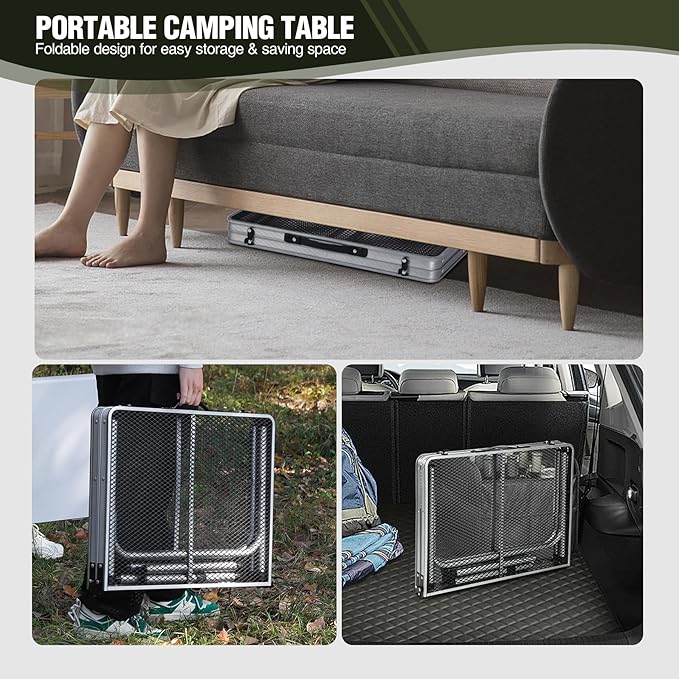 REDCAMP 36x24 Folding Grill Table for Outside Lightweight Portable Metal Aluminum Outdoor Grill Table with Adjustable Height Legs Great for Camping Picnic Cooking BBQ Silver 3ft