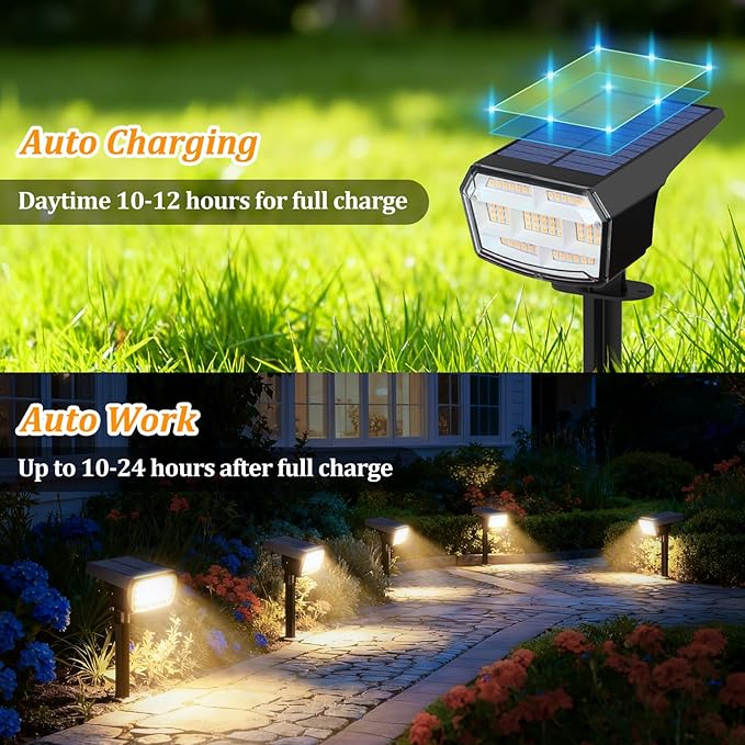 Sucolite 6-Pack Solar Spot Lights Outdoor Waterproof IP65 3 Lighting Modes 2-in-1 Solar Landscape Spotlights for Yard 59 LED Solar Powered Wall Lights for Garden Pathway Driveway Walkway Warm White