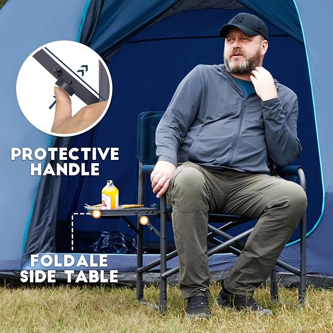 TIMBER RIDGE Aluminum Oversized Camping Chair Lightweight Portable Directors Chair with Side Table Detachable Side Pocket for Outdoor Camping Lawn Picnic Support 400lbs Blue 2 Pack