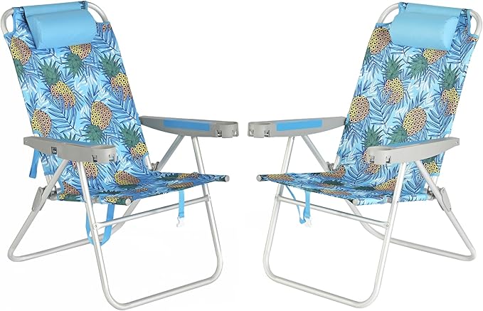 SUNNYFEEL 17 Tall Oversized Beach Chairs 2 Pack for Adults Heavy Duty 500 LBS 5 Position Portable High Folding Camping Chair with Cup Holder for Outdoor/Lawn/Trip Foldable Sand Chairs for Adults