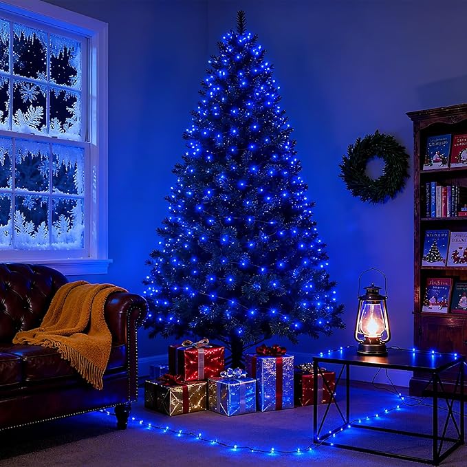 500 LED Blue Christmas Tree Light Plug inConnectable 170ft String Lights with 8Modes UL Certified Outdoor Indoor for Halloween Holiday Bedroom Party Decor
