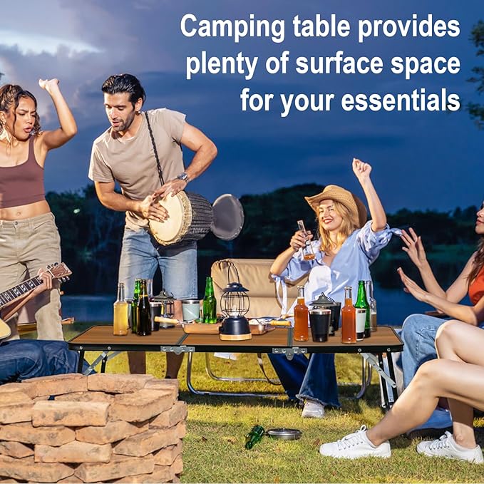 Folding Camping Table 3 Fold Portable Picnic Table with Aluminum Legs Lightweight Foldable Beach Table with Handle Outdoor Table for Camping BBQ Cooking Travel Patio Garden