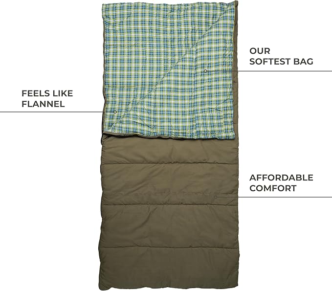 Teton Evergreen Sleeping Bag for Adults – Warm &amp Cozy All-Season Camping Sleeping Bag with Spacious Fit for Cold Weather or Mild Nights