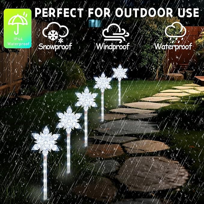 Snowflake Solar Christmas Pathway Lights Set of 5 LED Outdoor Stake Lights Waterproof Christmas Decorations for Garden Yard Lawn Walkway Patio Decor (5pcs Cold White)
