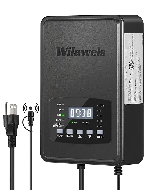 500W Low Voltage Landscape Transformer Weatherproof Outdoor Low Voltage Transformer 120V AC to 12/14V AC Landscape Lighting Transformer with Timer and Photocell Sensor ETL Listed D14LT06