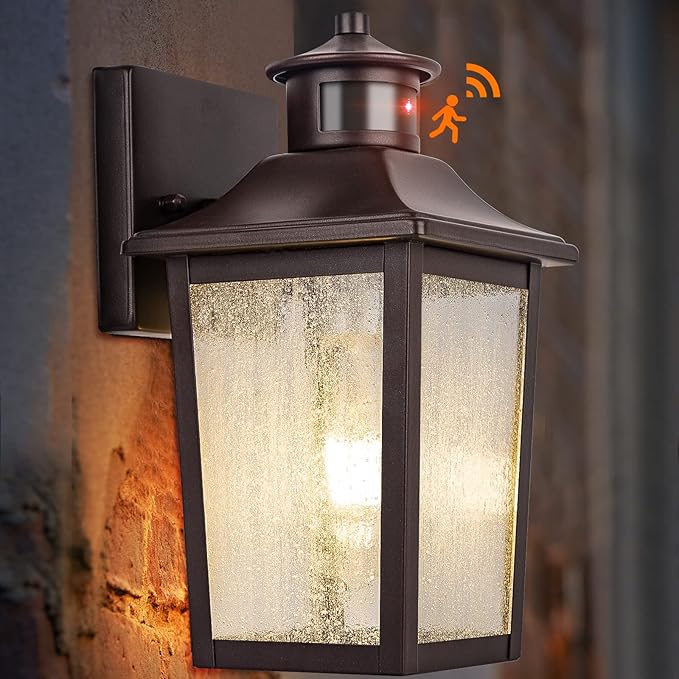 Oil Rubbed Bronze Motion Sensor Outdoor Lights - Dusk to Dawn Outdoor Lighting Brown Exterior Garage Light Fixture Waterproof Porch Light Coach Outside Wall Mount for House Front Door Anti-Rust