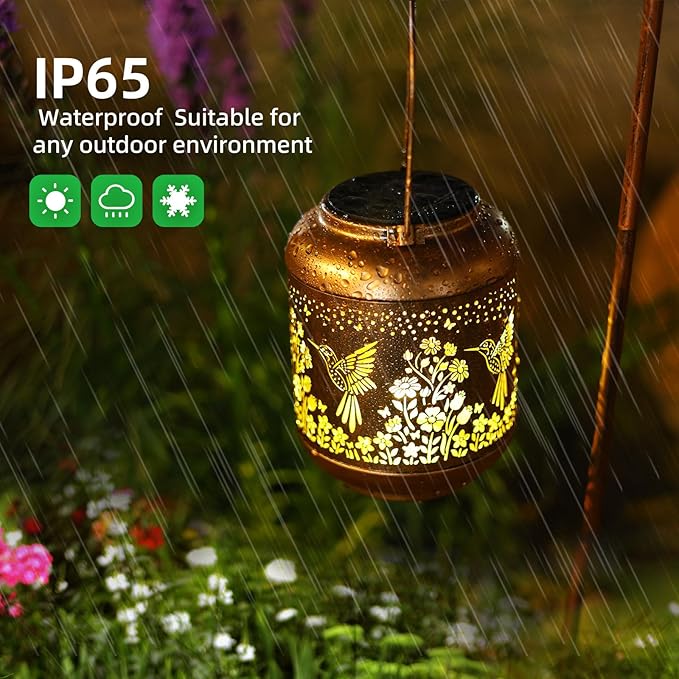 Hummingbird Solar Lanterns Outdoor WaterproofBirthday Gifts for Women Mom Grandma Hanging Lantern Yard Art Decorative Hummingbird Solar Lights for Decor Garden Patio Porch Backyard Pathway Lawn