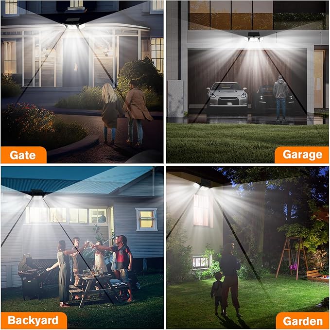 Solar Lights Outdoor 3 Head Solar Motion Lights Outdoor with 2500LM High Brightness Built-in Bigger Tempered Glass Solar Panel Sensitive PIR Motion Inductor(3-Pack)