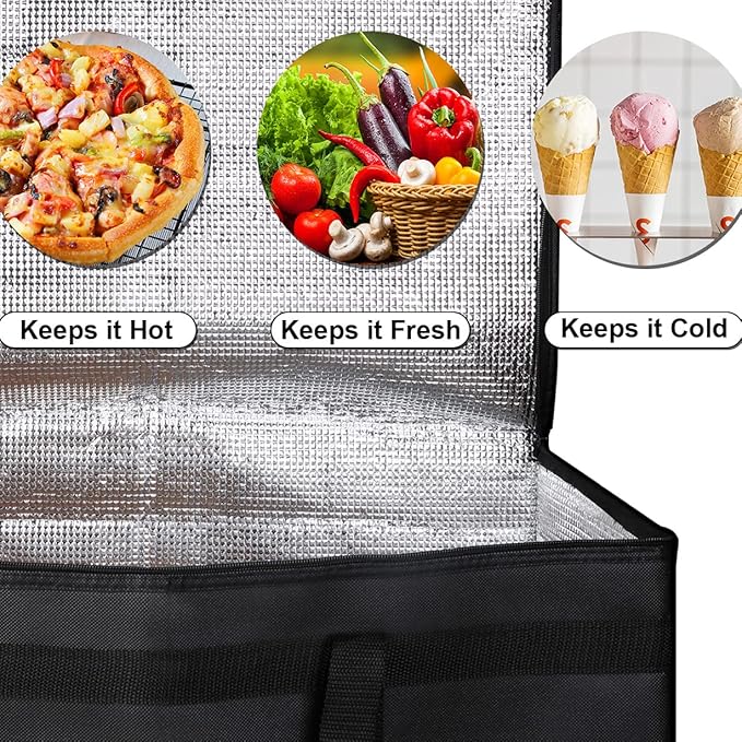 musbus 10 PACK Extra large XXXL Insulated Food Delivery Bag Cooler Bags Keep Food Warm Therma Catering Bag for doordash 22x14x13 Cooler Bags Therma Shopper hot XXXL warming Pizza Black