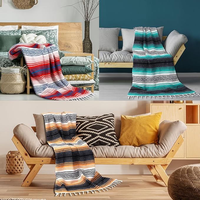 Oudain 10 Pack Mexican Blankets 45 x 70 Inch Cotton Woven Serape Throw Blanket Baja Yoga Blanket for Beach Picnic Camping Boho Couch Decor Travel Outdoor (Neutral Color)