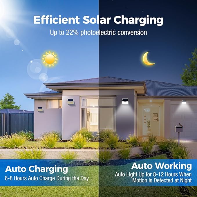 Peasur Solar Lights Outdoor Waterproof 6Pack 140LED Bright Motion Sensor Security Lights 3 Modes Solar Powered Fence Wall Light for Garden Yard Outside(Cool White)