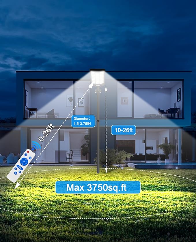 JAYNLT Y-8600W Solar Street Lights Outdoor 6500K Commercial Parking Lot Light Dusk to Dawn Solar Security Flood Lights Motion Sensor for Basketball Court Road Yard