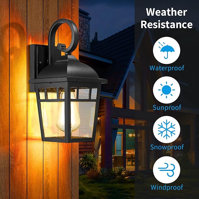Front Porch Lights Outdoor Wall Lights Exterior Wall Sconce Matte Black Exterior Light Fixtures Waterproof Farmhouse Outdoor Lighting Fixtures for House Garage Porch Patio 2 Pack