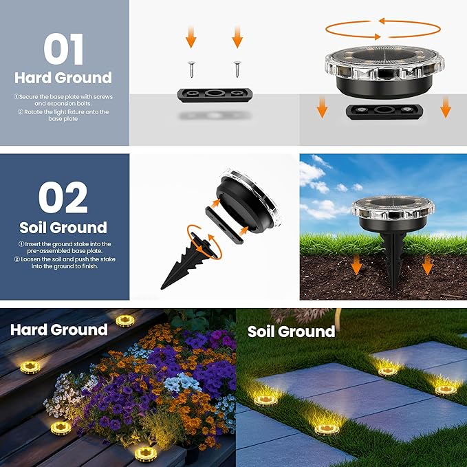 SOLPEX Solar Ground Lights 20 Pack Solar Pathway Lights Outdoor Waterproof Landscape Lighting for Garden Walkway Driveway Yard Deck Patio Swimming Pool (Warm White)