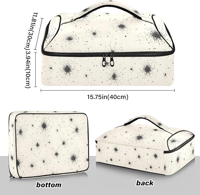 Casserole Carrier Stars in Black and WhiteInsulated Casserole Carrier for Hot or Cold Food Thermal Lunch Tote for Potluck Parties Picnic Beach Fits 9 x 13 Inches Baking Dish