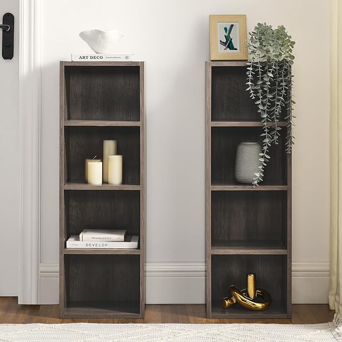 8-Tier Media Tower Rack CD DVD Slim Storage Cabinet with Adjustable Shelves Tall Narrow Bookcase Display Bookshelf for Home OfficeMulti-Functional Double-Decker Bookcase