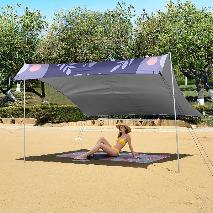 Cute Cartoon Bear Face Leaf Camping Sun Shelter Beach Tent Portable Beach Sun Shade Outdoor Canopy for Camping Trips Fishing Picnic