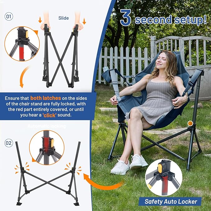 TIMBER RIDGE Hammock Camping Chair Oversized Swinging Hammock Chair with Adjustable Back and Seat for Outdoor Lawn Sports Supports 400lbs Blue