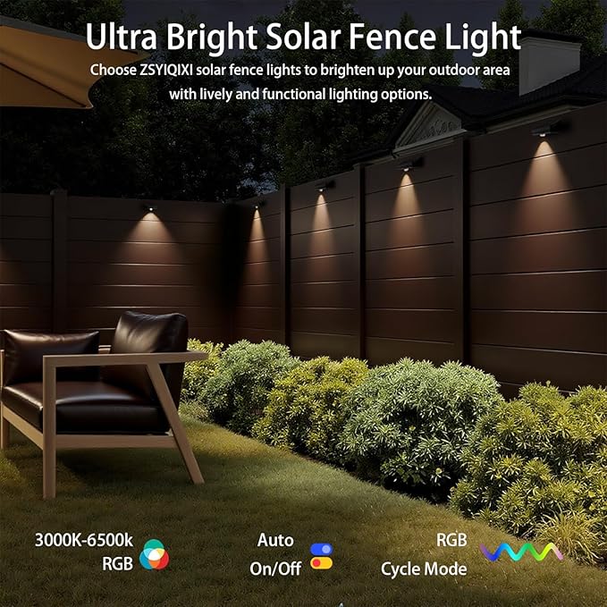 Solar Fence Lights10 RGB Color Changing ModesSolar Lights Powered Waterproof IP6530 Hours RuntimeEasy Installation for FenceGardenYardPatioPoolPorchHoliday Decor(24P)