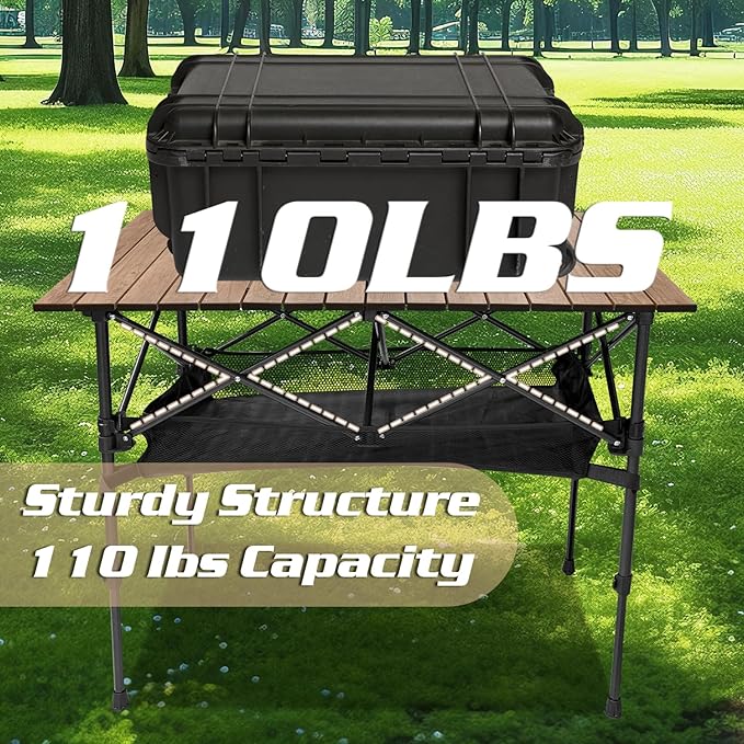 GUAGUA Folding Camping Table Portable Lightweight with Carry Bag Adjustable Height Aluminum Camp Table for Picnic Backyard BBQ Patio Indoor Outdoor